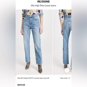 Re/Done Blue 90s High Rise Loose Vintage-Inspired Jeans size 28